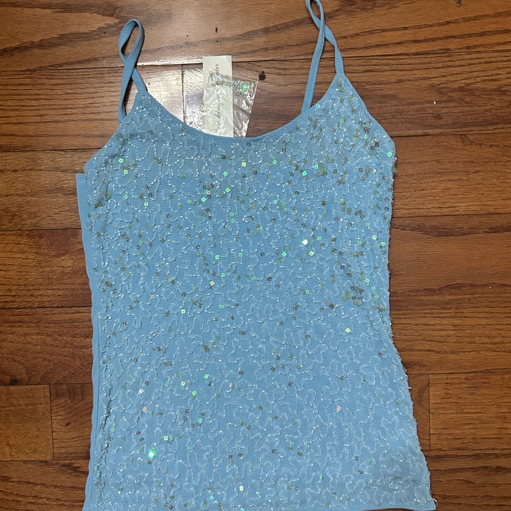 Baby blue sequin tank top